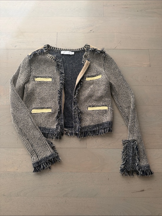 Jonathan Simkhai Jackets & Blazers - Jonathan Simkhai Beige Tweed Fringe Jacket with Black Trim